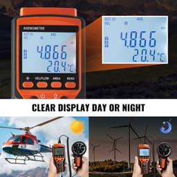 Ruční anemometr s děleným senzorem, 14℉-140℉, digitální měřič rychlosti větru CFM s LED podsvícením, měří rychlost větru, teplotu větru, proudění vzduchu, ochladzování větrem, pro plachtění, surfování, létání, vytápění, větrání a klimatizaci - miniatura 9