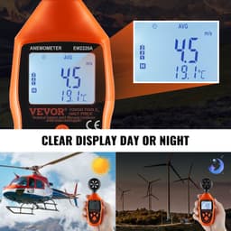 Ruční anemometr, 14℉-113℉, digitální měřič rychlosti větru s LED podsvícením, měří rychlost větru, teplotu větru, proudění vzduchu, ochladzování větrem, pro plachtění, surfování, drony, létání, vytápění, klimatizaci a klimatizaci - miniatura 8