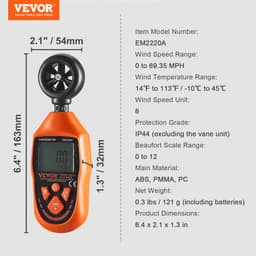 Ruční anemometr, 14℉-113℉, digitální měřič rychlosti větru s LED podsvícením, měří rychlost větru, teplotu větru, proudění vzduchu, ochladzování větrem, pro plachtění, surfování, drony, létání, vytápění, klimatizaci a klimatizaci - miniatura 11