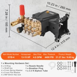 Tlakové čerpadlo pro myčku, hřídel 25,4 mm, horizontální trojitý píst, 4400 PSI, 4 GPM, sada náhradních čerpadel pro tlakové myčky, čerpadlo pro myčku dílů, kompatibilní s modely Simpson MorFlex 40224, 40225, 40226 - miniatura 11