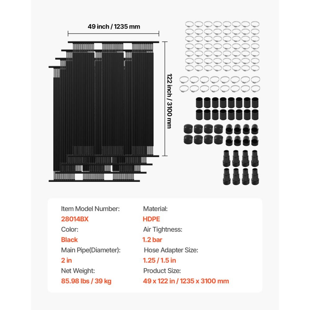 Solární ohřívač bazénu, solární panel HDPE pro bazén 4 x 10 stop (4 ks) - odolný a odolný vůči povětrnostním vlivům, s kompletním příslušenstvím, univerzální solární panel pro bazén – zvyšuje teplotu vody, nadzemní i zapuštěný bazén