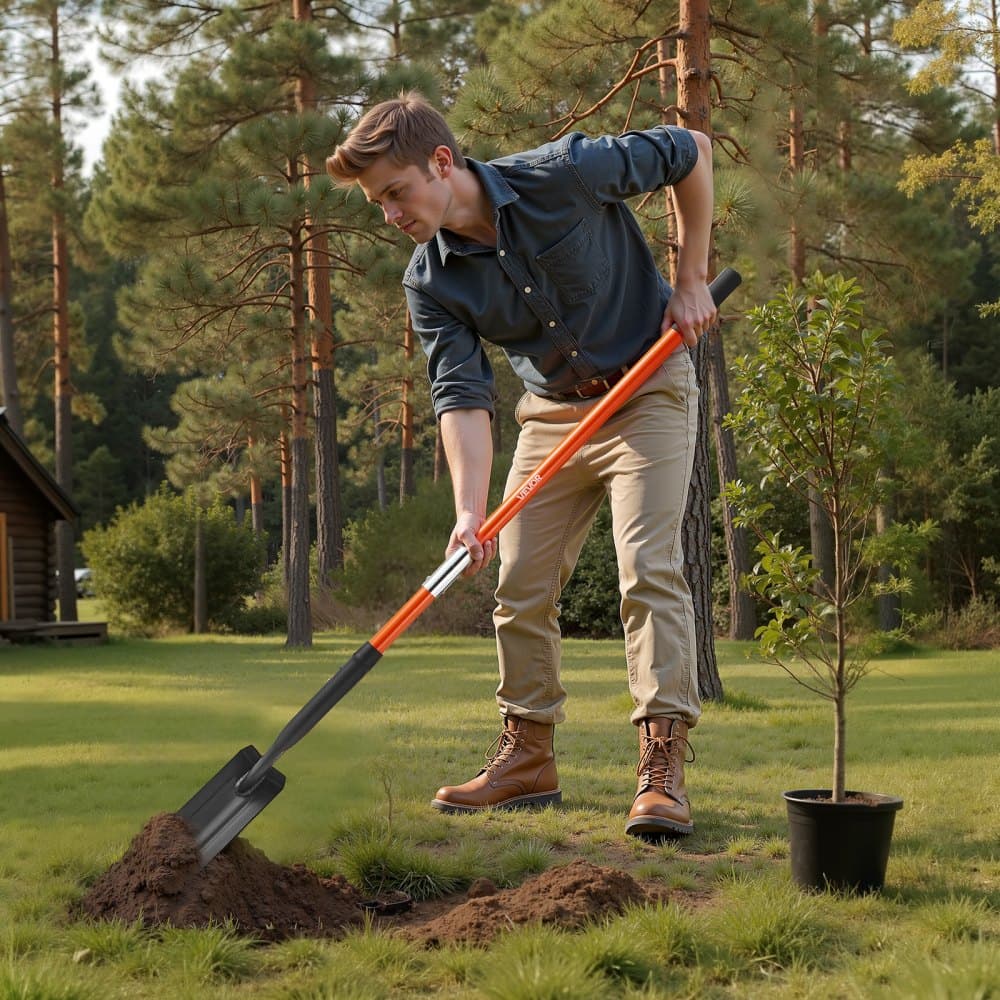 Lopata na příkopy, čepel 10,4 cm, robustní lopata na výkopy, úzký rýč s rukojetí ze sklolaminátu a protiskluzovou rukojetí, pro zahradničení, kopání děr, výkopy a sázení, 142,5 cm