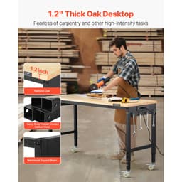 Nastavitelný pracovní stůl 1524 mm, nosnost 907 kg, pracovní stůl se zásuvkou, kolečky a děrovanou deskou, odolný dubový pracovní stůl pro garáž, dílnu, kancelář a domácnost - miniatura 8