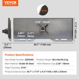5/16" upevňovací deska pro smykem řízený nakladač, montážní deska pro smykem řízený nakladač, rychloupínací deska pro nakladač, s 2,28" závěsným uchycením, kompatibilní s smykem řízenými nakladači a traktory Deere, Kubota, Bobcat, Mahindra - miniatura 11