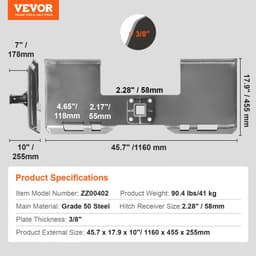 3/8" upevňovací deska pro smykem řízený nakladač, montážní deska pro smykem řízený nakladač s 2,28" uchycením závěsu, rychloupínací deska pro nakladač, kompatibilní s smykem řízenými nakladači a traktory Deere, Kubota, Bobcat, Mahindra - miniatura 11