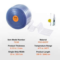 Pásková clona, délka 100' x šířka 12" x tloušťka 0,12", průhledná žebrovaná PVC clona v rolích, plastové dveřní lišty pro dveře supermarketu, garáže, skladu, stodoly, zvířecího domku - miniatura 11