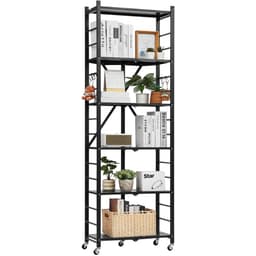 Skládací úložný regál se 6 úrovněmi, skládací kovový regálový regál o rozměrech 24Š x 12H x 72V palců, bez montáže, s 5 kolečky a 4 háčky do spíže, kuchyně, garáže, sklepa, černý - miniatura 3