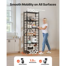 Skládací úložný regál se 6 úrovněmi, skládací kovový regálový regál o rozměrech 24Š x 12H x 72V palců, bez montáže, s 5 kolečky a 4 háčky do spíže, kuchyně, garáže, sklepa, černý - miniatura 7