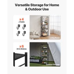 Skládací úložný regál se 6 úrovněmi, skládací kovový regálový regál o rozměrech 24Š x 12H x 72V palců, bez montáže, s 5 kolečky a 4 háčky do spíže, kuchyně, garáže, sklepa, černý - miniatura 10
