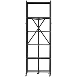 Skládací úložný regál se 6 úrovněmi, skládací kovový regálový regál o rozměrech 24Š x 12H x 72V palců, bez montáže, s 5 kolečky a 4 háčky do spíže, kuchyně, garáže, sklepa, černý - miniatura 12