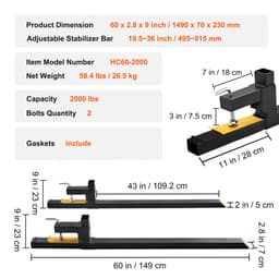 Upínací vidle na palety, nosnost 907,2 kg, vidle na lžíci traktoru 152,4 cm, vysoce odolné příslušenství pro čelní nakladač, traktor, smykem řízený nakladač, vidle traktoru pro zemědělství a farmaření - miniatura 11