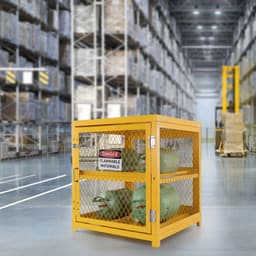 Horizontální skříň na plynové lahve, objem 4 x 33 liber, skladovací klec na propan, skříň na plynové lahve, žlutý práškový lak, pro freon, plyny, kyslík, dusík - miniatura 1