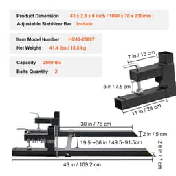 Paletové vidle, upínání na paletové vidle 907,2 kg, celková délka lžíce traktoru 109,2 cm s nastavitelnou stabilizační tyčí, vysoce odolné paletové vidle pro příslušenství traktoru, smykem řízené nakladače, lžíce nakladače - miniatura 11