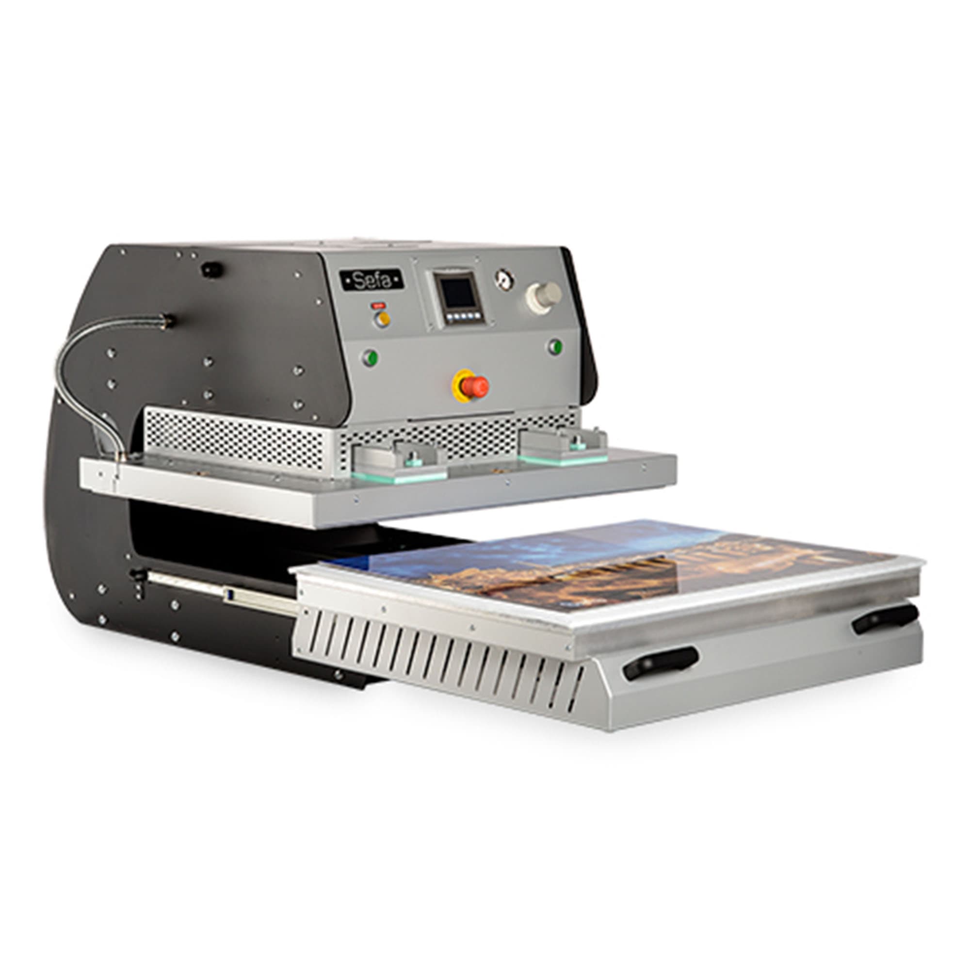 SEFA Velkoformátový pneumatický transferový lis SLIDE-865, transferová plocha 85 x 65 cm, 32A / 400V