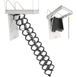 Půdní schod, nosnost 299,4 kg, vhodný pro výšku stropu 2,9 až 3 m a rozměry otvoru 99,4 x 73,5 cm, zatahovací stropní schod z legované oceli s tažnou tyčí pro střechu půdy - miniatura 2