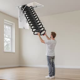 Půdní schod, nosnost 299,4 kg, vhodný pro výšku stropu 2,9 až 3 m a rozměry otvoru 99,4 x 73,5 cm, zatahovací stropní schod z legované oceli s tažnou tyčí pro střechu půdy - miniatura 1