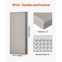 4 ks akustických panelů, 2 palce silné, 23,6 x 11,8 palce, zvukově izolační panely ze skelných vláken, samolepicí zvukotěsné nástěnné desky, pro studia, kanceláře, domácí kina, zasedací místnosti, velbloudí - miniatura 10