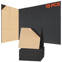 18 kusů akustických panelů se samolepicí fólií, zvukotěsné pěnové panely 11,8 x 11,8 x 0,4 palce, polyesterové vlákno, zvukotěsné stěnové panely s vysokou hustotou, pro domácnost, studio, kancelář, divadlo, černé - miniatura 2