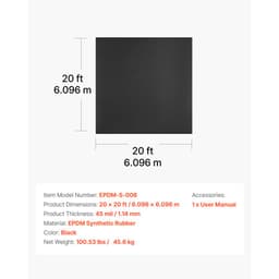 Rolovací střešní krytina, 20 x 20 stop, 45 mil EPDM pryžová střecha, dlouhá životnost a odolnost vůči povětrnostním vlivům, odolává vysokým teplotám, flexibilní a snadná instalace, střešní podložka pro obytné vozy, střechy, jezírka - miniatura 11