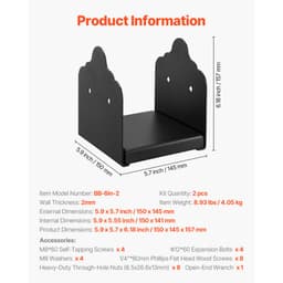 Základna sloupku 6x6, 2 ks, vnitřní rozměr 5,9x5,55 palce / 150x141 mm, konzole sloupků, vysoce odolné sloupky z uhlíkové oceli na terasu, dřevěné konzole pro zábradlí pavilonu, základní deska terasy, černá - miniatura 11