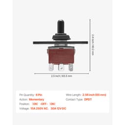 Přepínač, 6pinový přepínač s okamžitým přepnutím polarity (ZAP)-VYP-(ZAP) DC 12V/30A AC 250V/15A - s montážním panelem nahoru a vodotěsným krytem pro auto, auto, loď a člun - miniatura 6