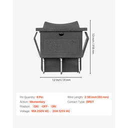 Kolébkový spínač, 6pinový momentový DPDT kolébkový spínač, 3polohový (ZAP)-VYP-(ZAP) přepínač polarity AC 250V/16A 125V/20A pro domácí spotřebiče pro automobily, lodě - miniatura 6