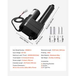 Lineární aktuátor 12 V, zdvih 150 mm, ultra těžký lineární aktuátor 9000 N, krytí IP65, rychlost 5 mm/s, s montážními konzolami pro nádoby s průmyslovými stroji a těžké zdvihací systémy - miniatura 11