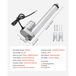 Lineární aktuátor 12V, zdvih 250 mm, vysokorychlostní 15 mm/s, lineární aktuátor 1000 N - s krytím IP54 a montážním držákem pro zvedací stůl, polohovací křesla, otvírače oken a dveří - miniatura 11