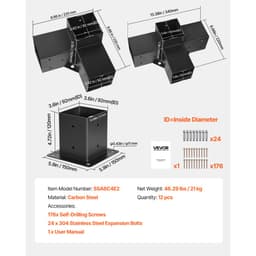 Sada pergoly, konzole pergoly 4x4 palce pro dřevěné nosníky 92 x 92 mm ve skutečném rozměru, konzole pro 3cestný (4 ks) a 4cestný (2 ks) altán se 6 sloupkovými základnami, pro venkovní pergoly, altány, přístřešky - miniatura 11
