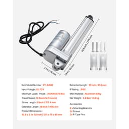 Lineární aktuátor 12 V, zdvih 152,4 mm, vodotěsný lineární aktuátor IP65, 3000 N, rychlost pohybu 5 mm/s, s montážními konzolami pro solární sledovače, průmyslové stroje, otvírače dveří - miniatura 11