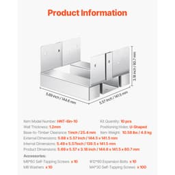 Základny sloupků 6x6, 10 ks, vnitřní rozměr 5,49x5,57 palce/139,5x141,5 mm, betonové kotvy na sloupky, vysoce odolné pozinkované konzole z uhlíkové oceli s odstupem 1 palec, pro betonové pergoly a terasu - miniatura 11