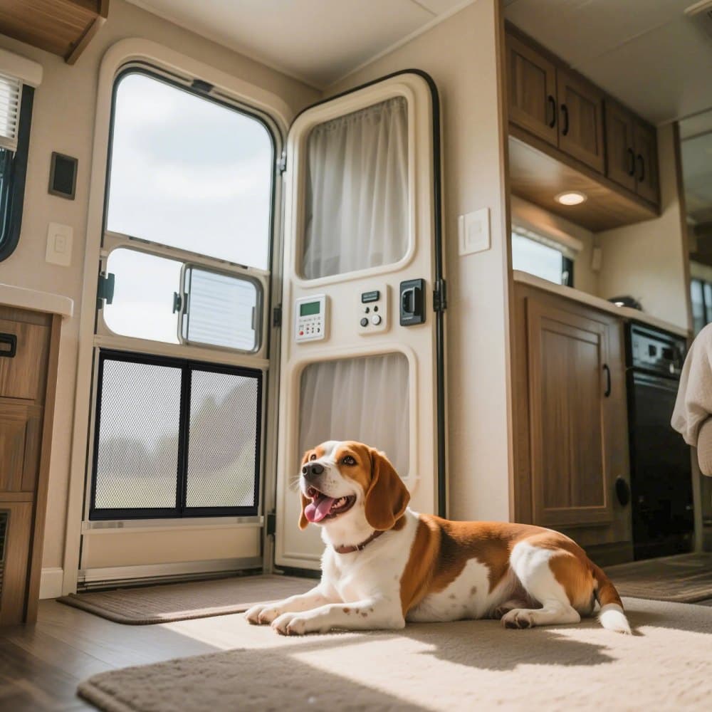 Ochranná síťovina na dveře obytného vozu, mřížka dveří 571,5 x 508 mm, snadná instalace a demontáž, zesílená prodyšná ochranná síťovina, ochrana vstupu do obytného vozu z hliníkové slitiny pro ochranu domácích mazlíčků, černá