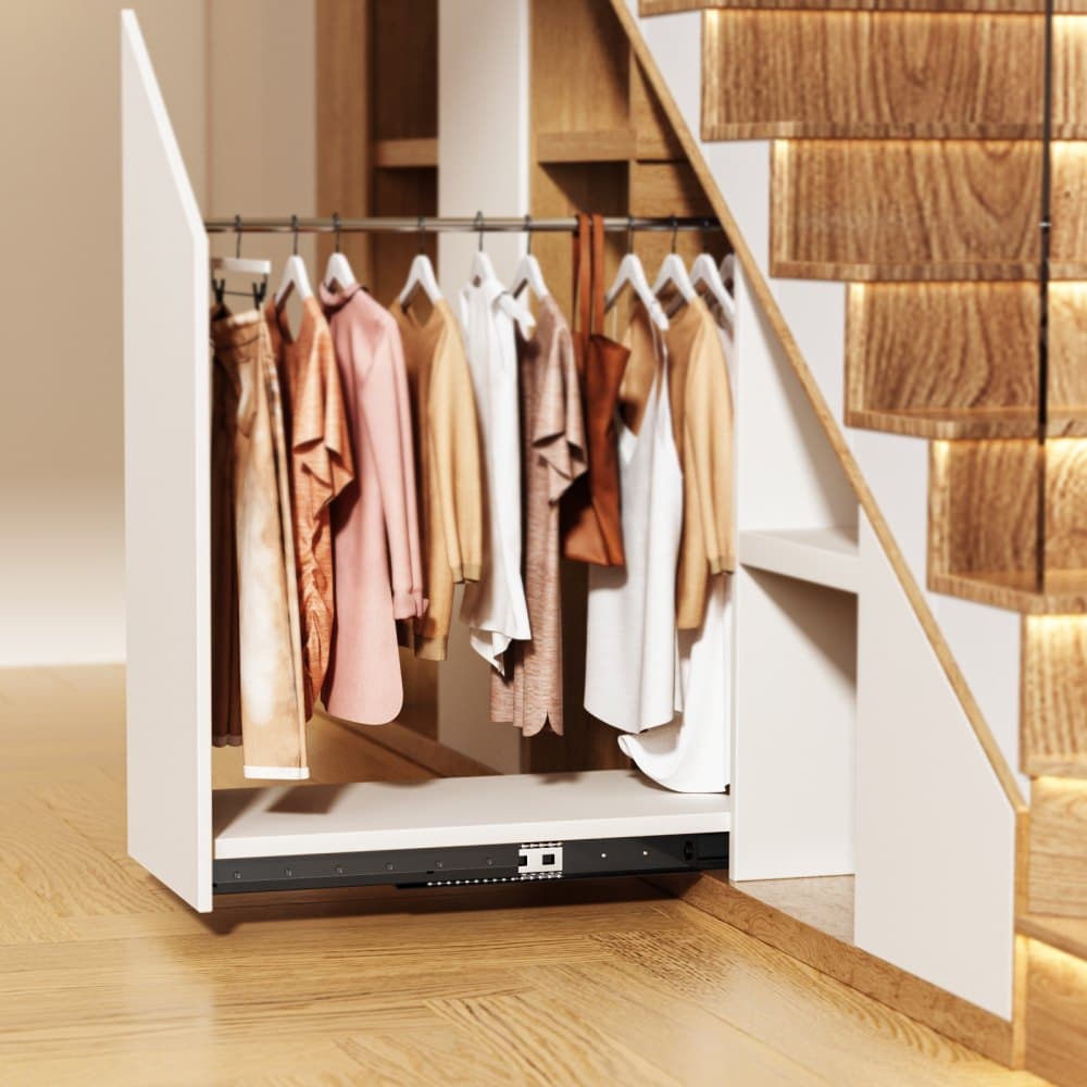 Výsuvy pro zásuvky pod montáž, 32 palců, plný výsuv s kuličkovým ložiskem pod schodišťové lišty, nosnost 260 liber, vysoce odolné spodní kluzáky pro schodišťové skříně, kolejnice pro výměnu svépomocí, černé