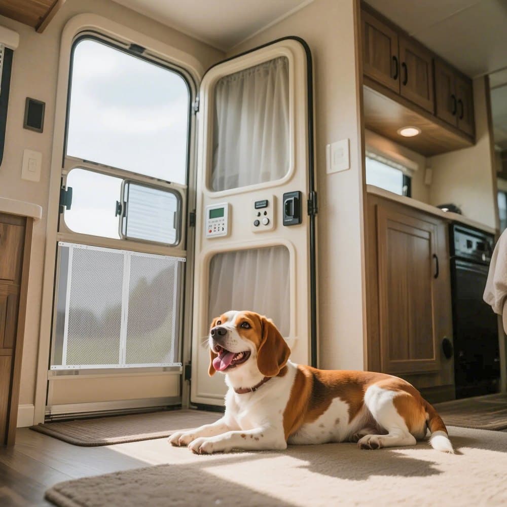 Ochranná síťovina na dveře obytného vozu, mřížka dveří 660,4 x 609,6 mm, snadná instalace a demontáž, zesílená prodyšná ochranná síťovina, ochrana vstupu do obytného vozu z hliníkové slitiny pro ochranu domácích mazlíčků, bílá