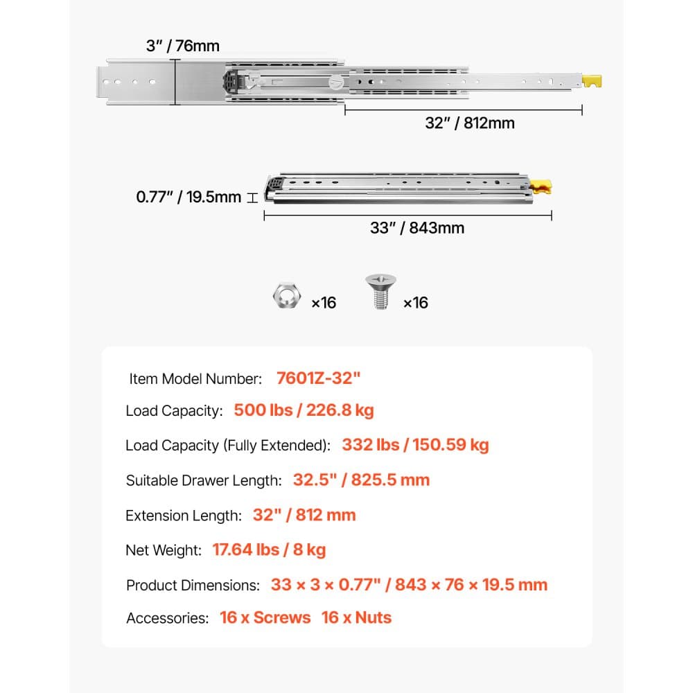 1 pár plně výsuvných výsuvů pro zásuvky 18 20 22 28 30 32 36 38 40 44 48 52 56 60 palců, nosnost 500 liber, uzamykatelné výsuvy pro zásuvky, kuličkové ložisko se zámkem, boční montáž, posuvná lišta pro zásuvky