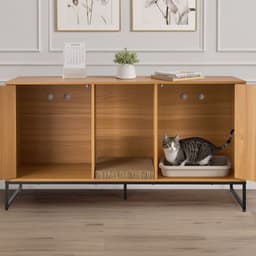 Nábytek na kočičí toaletu, skrytá skříňka na kočičí toaletu 120 cm s podložkou a úložným prostorem, vodotěsný koncový stolek do kočičí toalety, kočičí bouda, vhodná pro většinu kočičích toalet, do ložnice a obývacího pokoje - miniatura 12