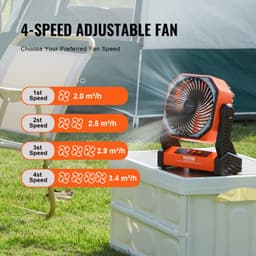 Přenosný ventilátor dobíjecí 203,2 mm, ventilátor na baterie s LED lucernou, 4 rychlosti nastavitelné, přenosný malý stolní ventilátor, osobní, USB ventilátory na baterie pro cestování, ložnici, domov, kempování, kancelář - miniatura 6