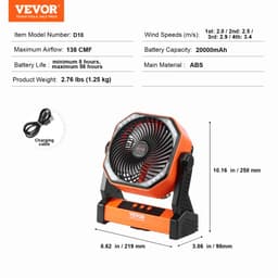 Přenosný ventilátor dobíjecí 203,2 mm, ventilátor na baterie s LED lucernou, 4 rychlosti nastavitelné, přenosný malý stolní ventilátor, osobní, USB ventilátory na baterie pro cestování, ložnici, domov, kempování, kancelář - miniatura 23