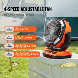 Přenosný dobíjecí ventilátor 330,2 mm, ventilátor na baterie s LED lucernou, 4 nastavitelné rychlosti a automatické otáčení 45°/90° a časovač, ventilátory na baterie s USB pro cestování, ložnici, domov, kempování, kancelář - miniatura 8