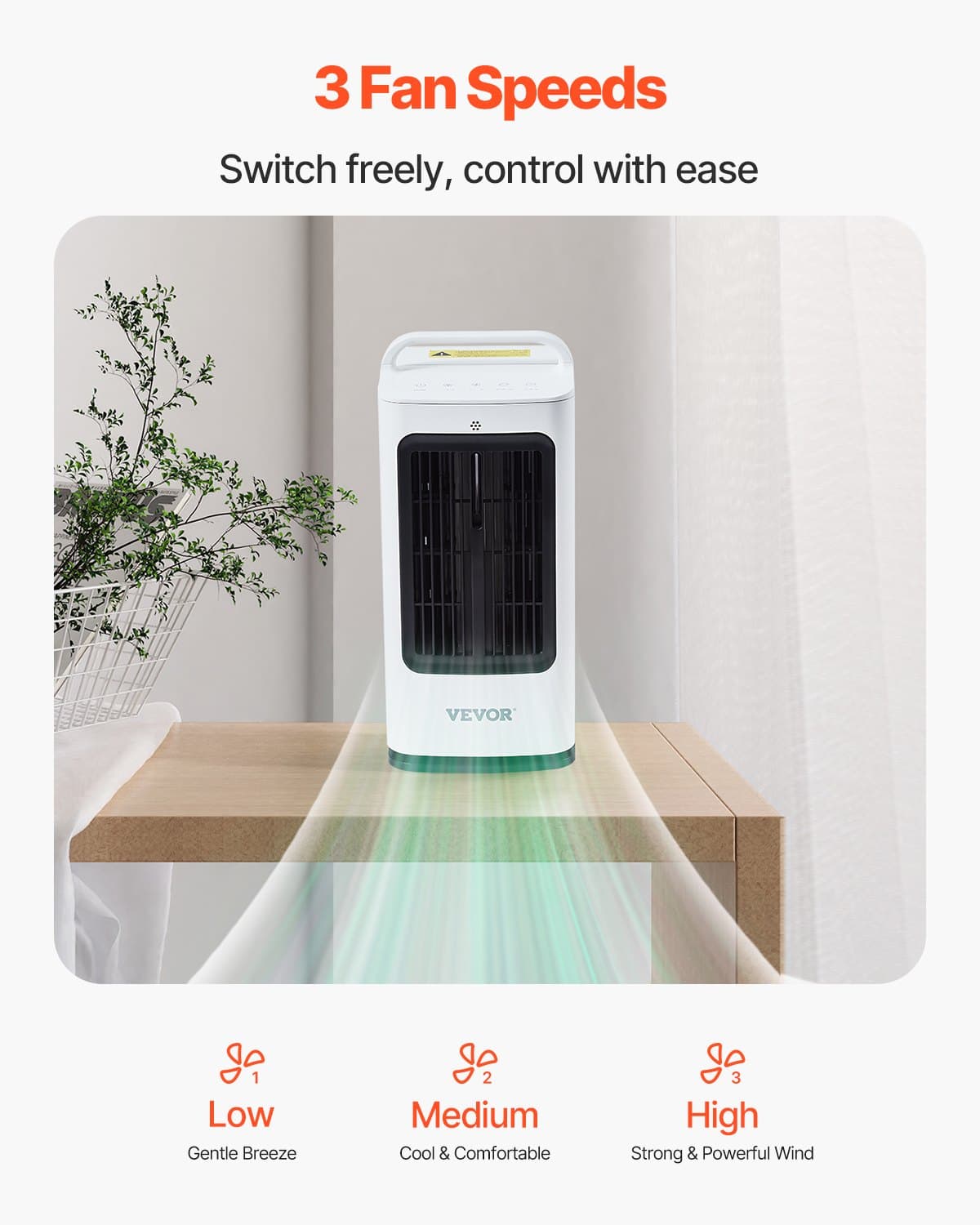 Přenosná klimatizace, odpařovací chladič vzduchu 4 v 1, 3stupňová mini klimatizace s inteligentním časovačem 0-7H, nádrž na vodu o objemu 1700 ml, 7barevné světlo, osobní mini stolní ventilátor pro ložnici a kancelář