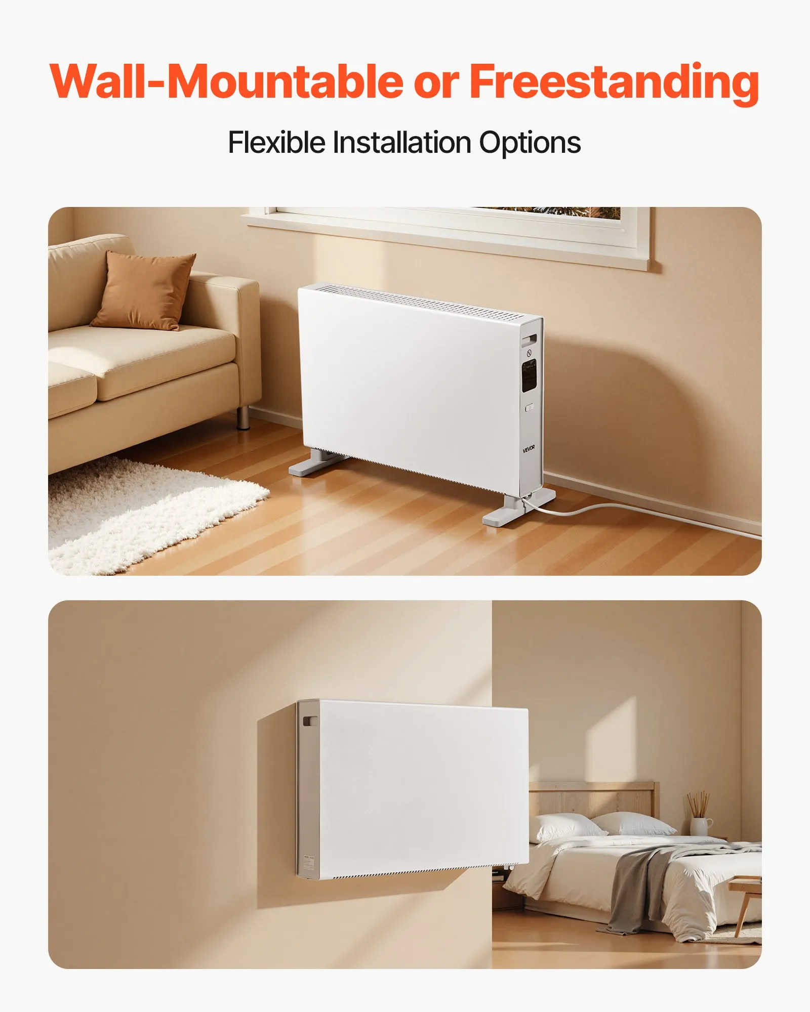 Konvekční panelový ohřívač, elektrický panelový ohřívač o výkonu 2000 W s dálkovým a dotykovým ovládáním, 3 režimy, 24hodinový časovač, stojanové nebo nástěnné provedení s ochranou proti převrácení a přehřátí pro domácnost a kancelář