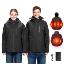 Vyhřívaná bunda pro muže s 7,4V baterií, Softshell elektrický vyhřívací kabát, větruodolný, voděodolný, lehký svrchní oděv s 5 vyhřívacími zónami a 3 nastaveními teploty, pratelný v pračce - miniatura 6