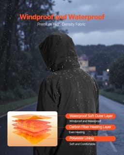 Vyhřívaná bunda pro muže s 7,4V baterií, Softshell elektrický vyhřívací kabát, větruodolný, voděodolný, lehký svrchní oděv s 5 vyhřívacími zónami a 3 nastaveními teploty, pratelný v pračce - miniatura 15