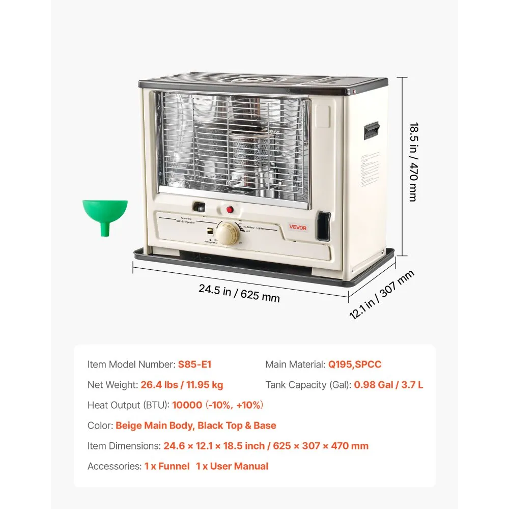10000 BTU petrolejový ohřívač pro vnitřní i venkovní použití, přenosný ohřívač s automatickým vypnutím a nastavitelným plamenem a ochranou proti převrácení, pro domácnost, garáž, sklep, kempování, dílnu a nouzové situace, černý