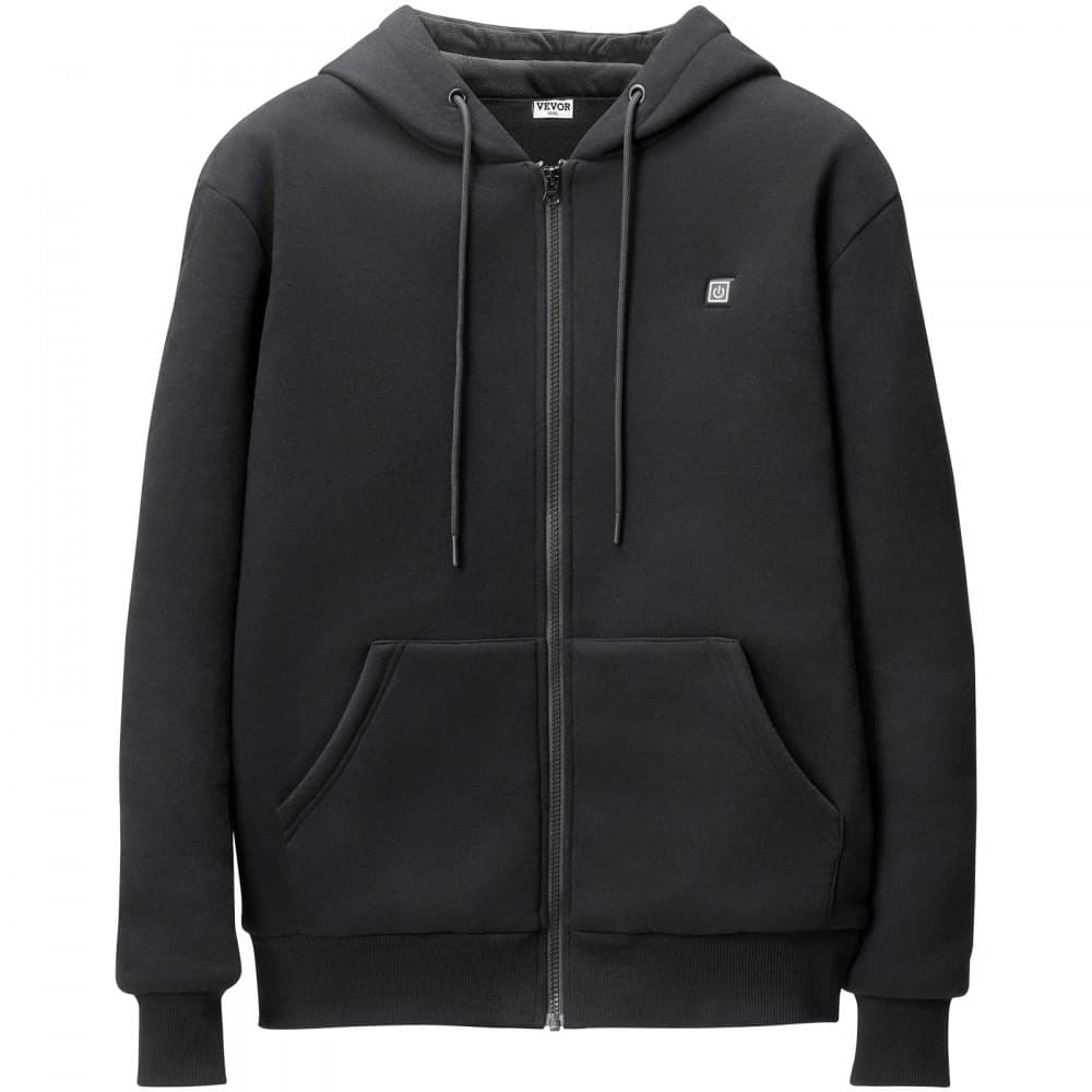 Vyhřívaná mikina s kapucí, unisex vyhřívaná mikina s baterií 7,4 V, elektrická bunda na zip s 5 topnými zónami pro muže a ženy, lehký teplý vyhřívaný venkovní svetr pro kempování, velikost M, černá