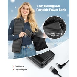 Vyhřívaná vesta, dámská elektrická vyhřívací vesta s baterií 16 000 mAh, 8 topných zón, lehká dobíjecí zimní vesta se 3 úrovněmi, pro venkovní turistiku, kempování, rybaření, lyžování, velikost L - miniatura 1