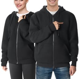 Vyhřívaná mikina s kapucí, unisex vyhřívaná mikina s baterií 7,4 V, elektrická bunda na zip s 5 topnými zónami pro muže a ženy, lehký teplý vyhřívaný venkovní svetr pro kempování, velikost L, černá - miniatura 11