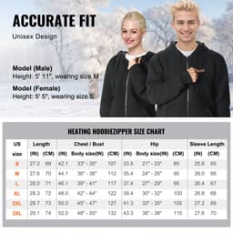 Vyhřívaná mikina s kapucí, unisex vyhřívaná mikina s baterií 7,4 V, elektrická bunda na zip s 5 topnými zónami pro muže a ženy, lehký teplý vyhřívaný venkovní svetr pro kempování, velikost L, černá - miniatura 22