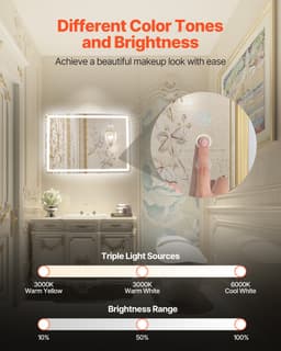 LED koupelnové zrcadlo, 70 x 100 cm LED koupelnové zrcadlo s předním a zadním podsvícením, zrcadlo s paměťovou funkcí a úpravou proti zamlžování s osvětlením, plynule stmívatelné koupelnové zrcadlo ve 3 barvách, nástěnné - miniatura 1