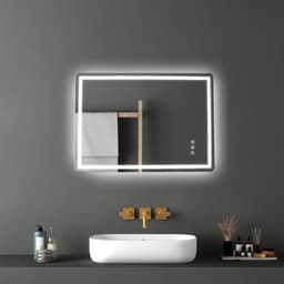 LED koupelnové zrcadlo, 70 x 100 cm LED koupelnové zrcadlo s předním a zadním podsvícením, zrcadlo s paměťovou funkcí a úpravou proti zamlžování s osvětlením, plynule stmívatelné koupelnové zrcadlo ve 3 barvách, nástěnné - miniatura 2